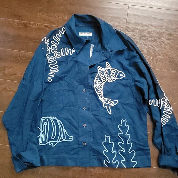 Free People We The Free Tidal Stitch Shirt Womens S Fisherman Sardine Nautical - Picture 2 of 7